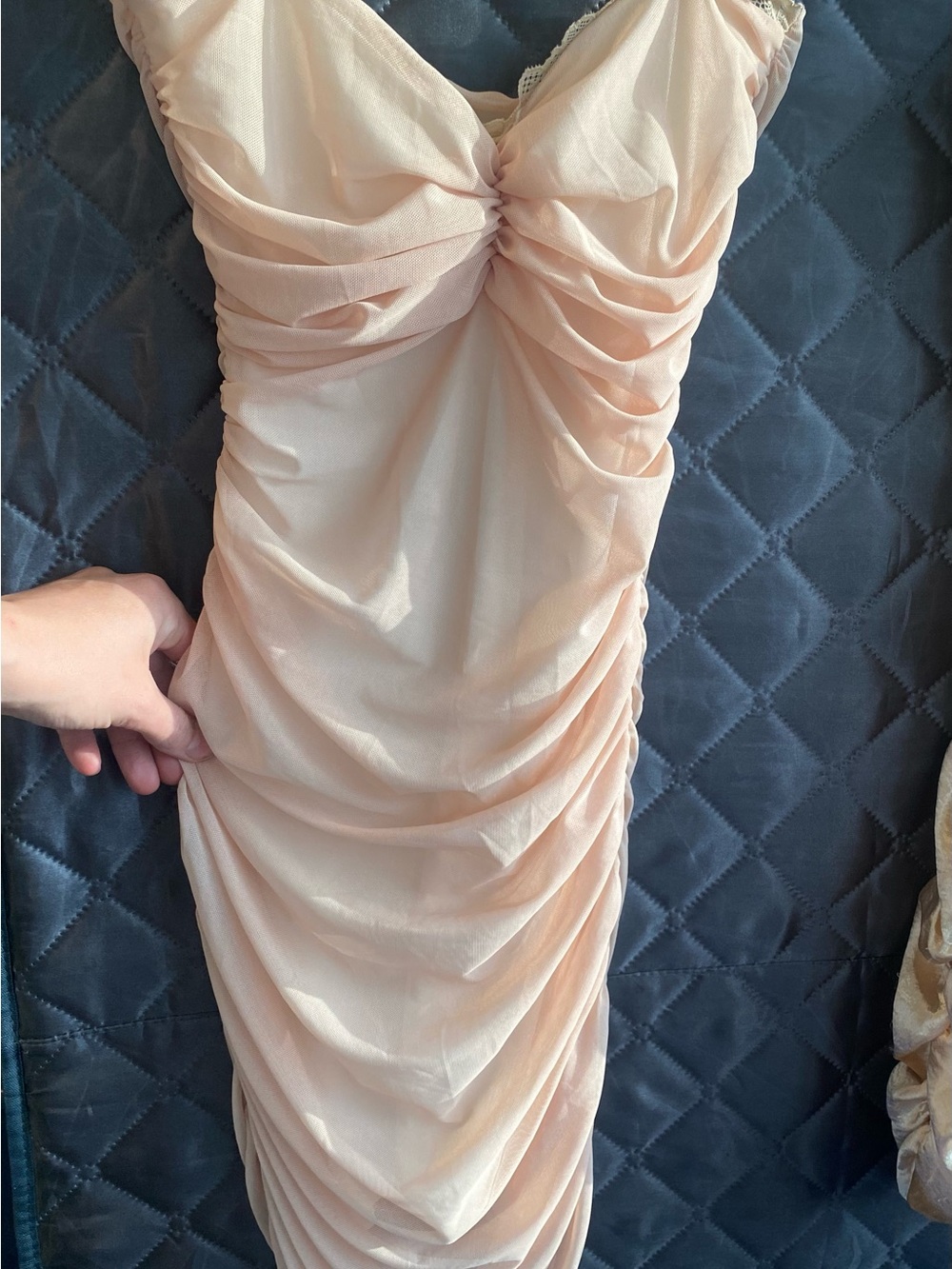 Ruched Spaghetti-Strap Mini Dress in Blush Pink